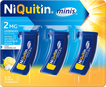 Niquitin 2Mg Minis Citrus Lozenges - Citrus Flavour (3 X Pack Of 20 Minis Nicotine Lozenges) - Smoking Craving Relief In Just 3 Minutes* - On The Go - Pocket Sized Containers