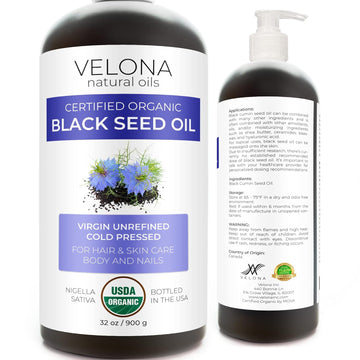 Velona Black Cumin Seed Oil Usda Certified Organic - 32 Oz | 100% Pure And Natural Carrier Oil | Unrefined, Cold Pressed