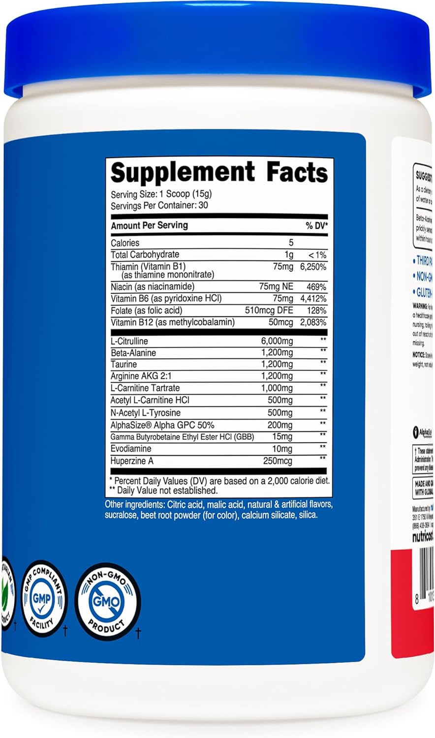 Nutricost Stim-Free Pre-Workout Powder Fruit Punch 30 Servings - Gluten Free, Non-GMO : Health & Household