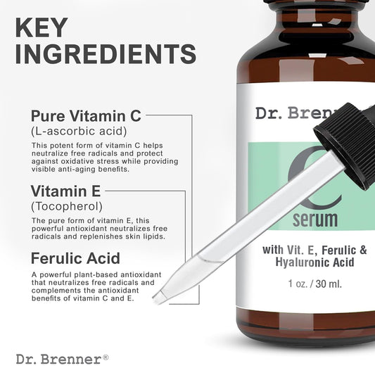 Vitamin C Serum For Face With 20 L-Ascorbic Acid, Ferulic Acid, Vitamin E And Hyaluronic Acid