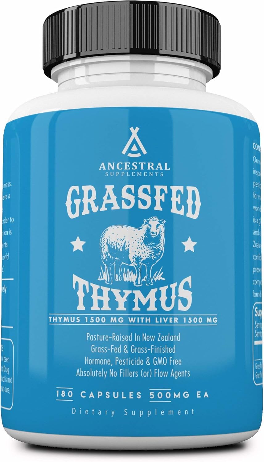 Ancestral Supplements Grass Fed Ovine (Sheep) Thymus Glandular Extract, 3000Mg, Histamine, Energy, Allergy And Immune Support Supplement With Grass Fed Beef Liver, Non Gmo, 180 Capsules : Health & Household