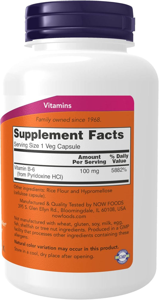 NOW Supplements, Vitamin B-6 (Pyridoxine HCl) 100 mg, Cardiovascular Health*, 250 Veg Capsules