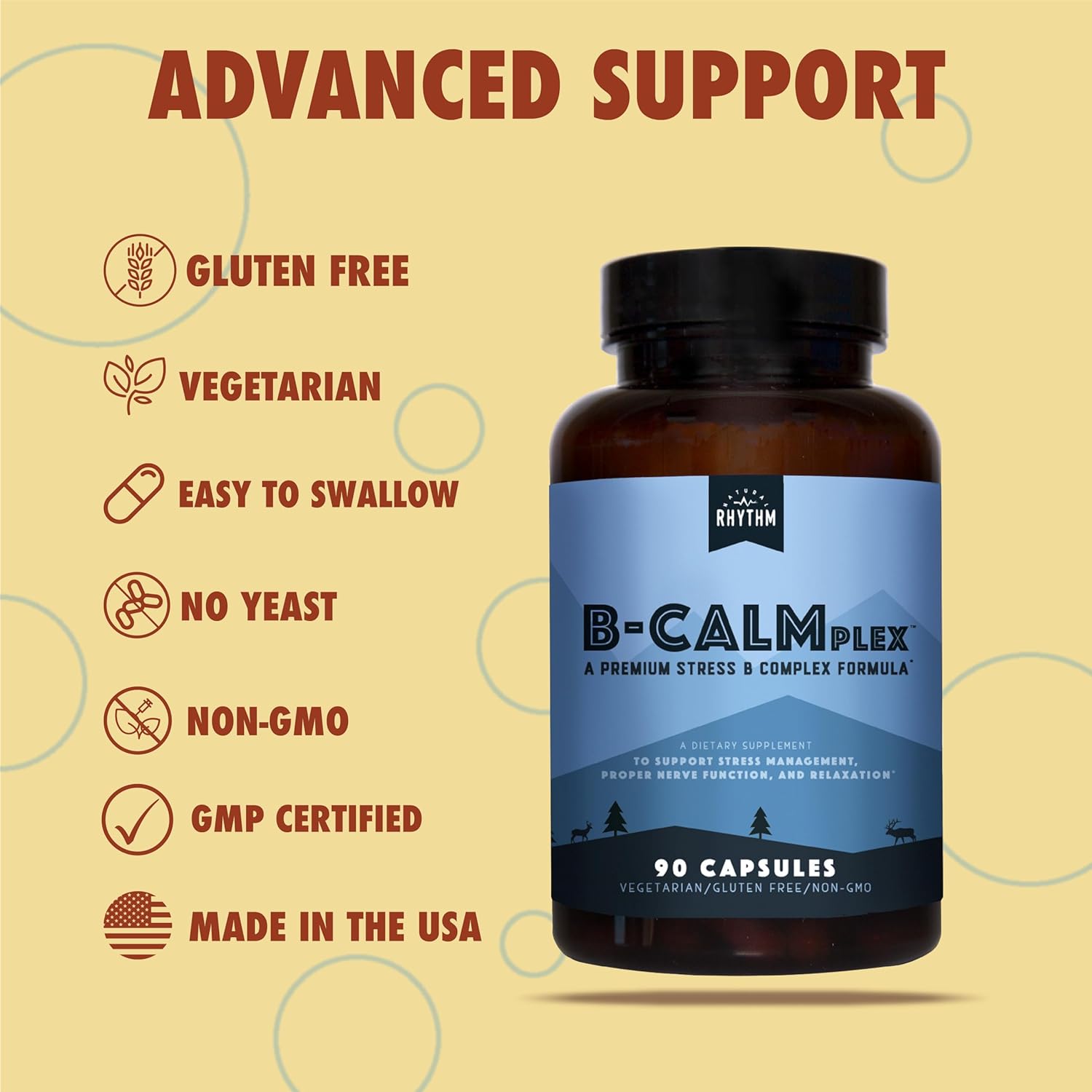 Natural Rhythm B-CALMplex, Unique B Vitamin Blend, B Complex Supports Proper Nerve Function, 3 Month Supply, 90 Capsules : Health & Household