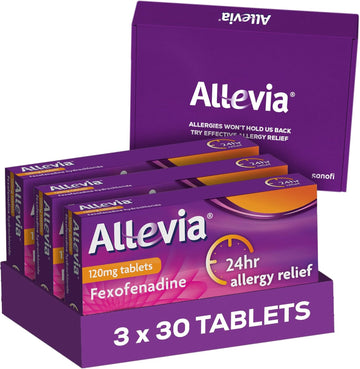 Allevia Hayfever Allergy Tablets, Prescription Strength 120 Mg Fexofenadine, 24Hr Relief Acts Within 1 Hour, Including Sneezing, Watery Eyes, Itchy And Runny Nose, 7 Tablets