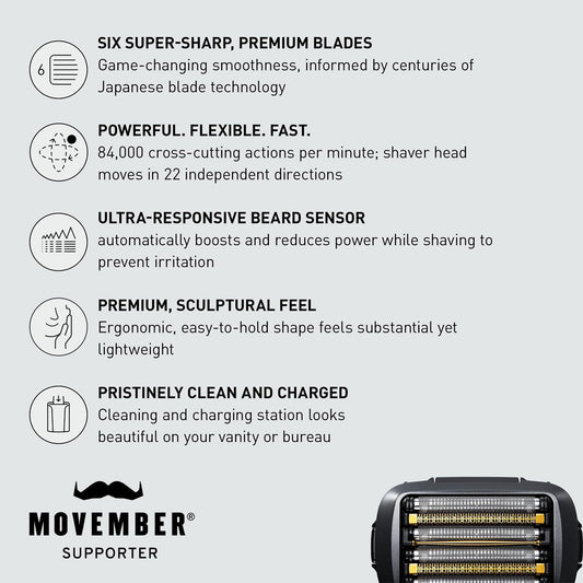 Panasonic Electric Razor for Men, Electric Shaver, ARC6 Six-Blade Electric Razor with Premium Automatic Cleaning and Charging Station, ES-LS9A-K (Black)