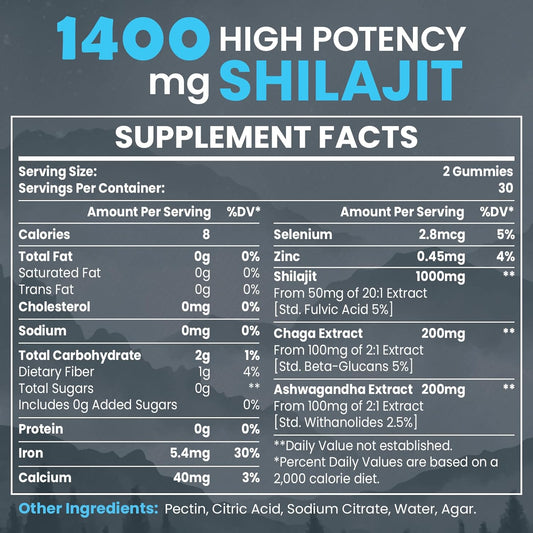 84,000 Mg Shilajit Gummies, Organic Shilajit Gummies With 85+ Trace Minerals, Fulvic Acid, Shilajit For Men & Women, Shilajit Resin, Shilajit Himalayan Organic For Energy, Sugar-Free, 60 Count