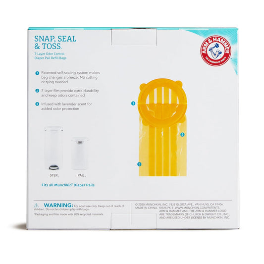 Munchkin® Arm & Hammer Diaper Pail Snap, Seal & Toss⢠Refill Bags, Holds Up To 600 Newborn Diapers, 20 Pack