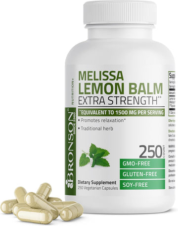 Bronson Melissa Lemon Balm Extra Strength, Non-Gmo, 250 Vegetarian Capsules