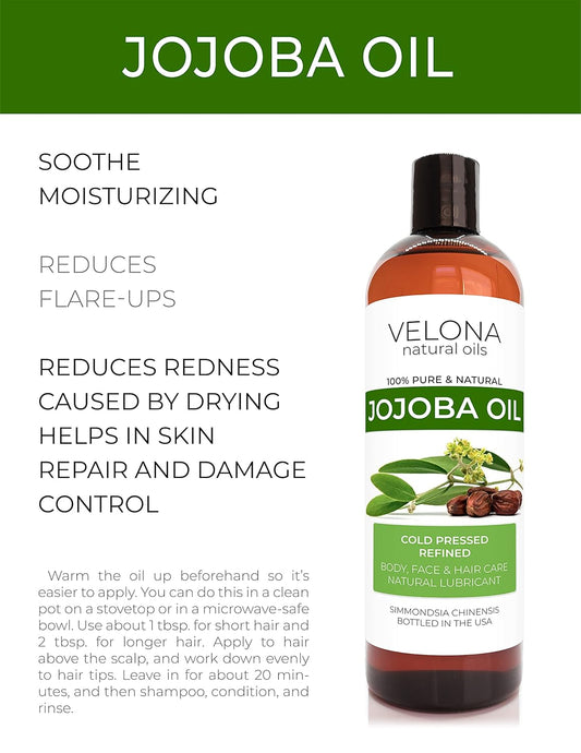 velona Jojoba Oil 16 oz | 100% Pure and Natural Carrier Oil | Clear, Refined, Cold Pressed | Moisturizing Face, Hair, Body and Skin Care | Use Today - Enjoy Results