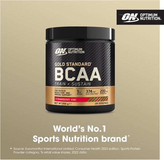 Optimum Nutrition Gold Standard Bcaa Train + Sustain, Amino Acids Pre Workout Powder, Sports Drink With Vitamin C, Zinc, Magnesium And Electrolytes, Strawberry Kiwi Flavour, 28 Servings, 266 G
