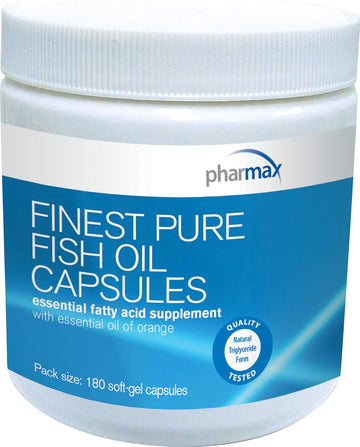 Pharmax Finest Pure Fish Oil Capsules | Supports Brain Function | 180 Capsules