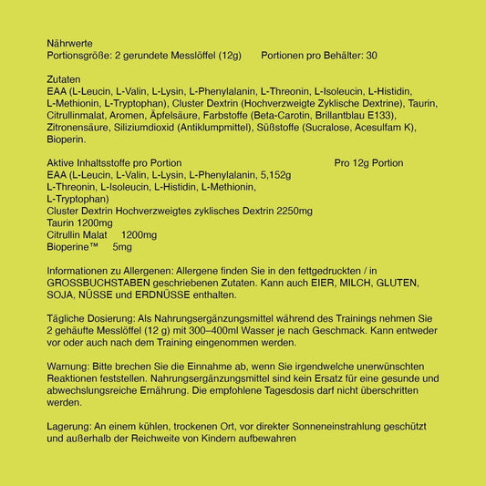 Warrior EAA - Essential Amino Acids - 360g - Provides Exceptional Support for Recovery & Muscle Soreness - Formula Includes Cyclic Dextrin, Taurine and More, Sour Apple : Amazon.co.uk: Health & Personal Care