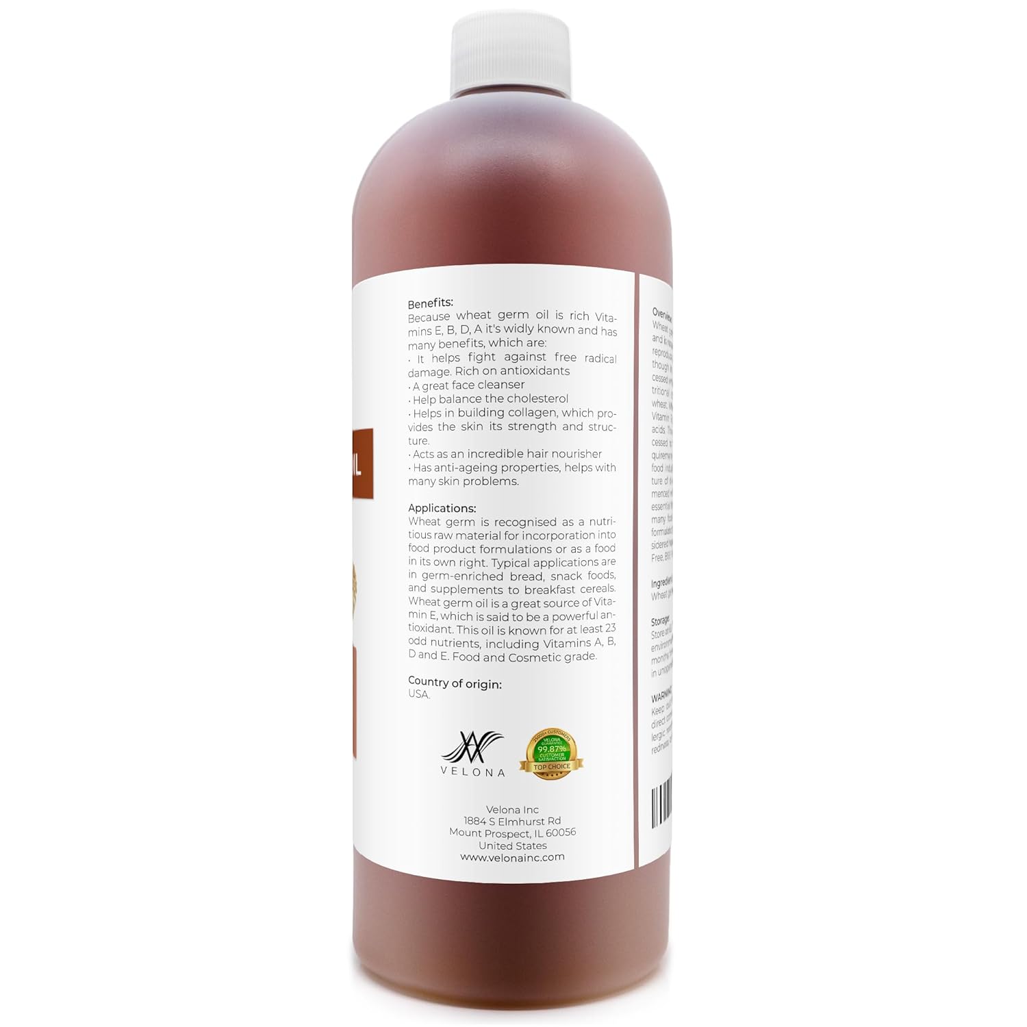 velona Wheat Germ Oil USP Grade 32 oz | 100% Pure and Natural Carrier Oil | Unrefined, Winterized | Cooking, Face, Hair, Body & Skin Care | Use Today - Enjoy Result : Beauty & Personal Care