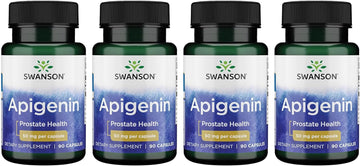 Swanson Apigenin Supplement, 50Mg Capsules (90 Count), Helps Promote Sleep, Stress Relief & Overall Men'S Health (Packaging May Vary) 4 Pack