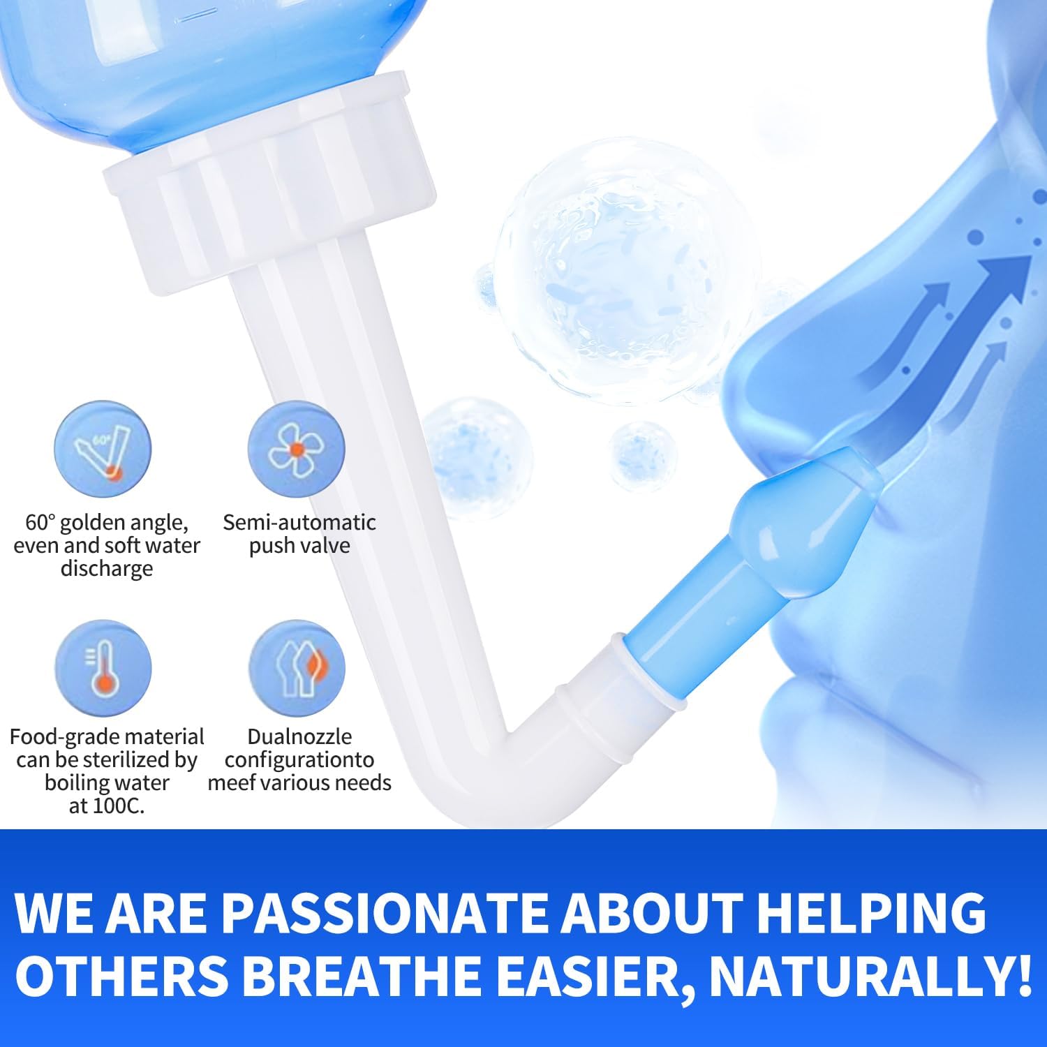 Jbkhrodric Neti Pot Sinus Rinse Bottle,Nasal Wash Bottle,Sinus Rinsing Cleaner Pressure Rinse Nasal Irrigation With Sticker Thermometer For Adult & Kid (300Ml With 40 Nasal Wash Salt Packets) : Health & Household