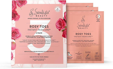 Seoulista Beauty Rosy Toes Instant Pedicure Multipack – Home Pedicure Foot Mask Treatment - Soothes And Hydrates Dry, Cracked Skin – With Rose Oil, Aloe Vera, Beeswax – Award Winning— 3-Pack
