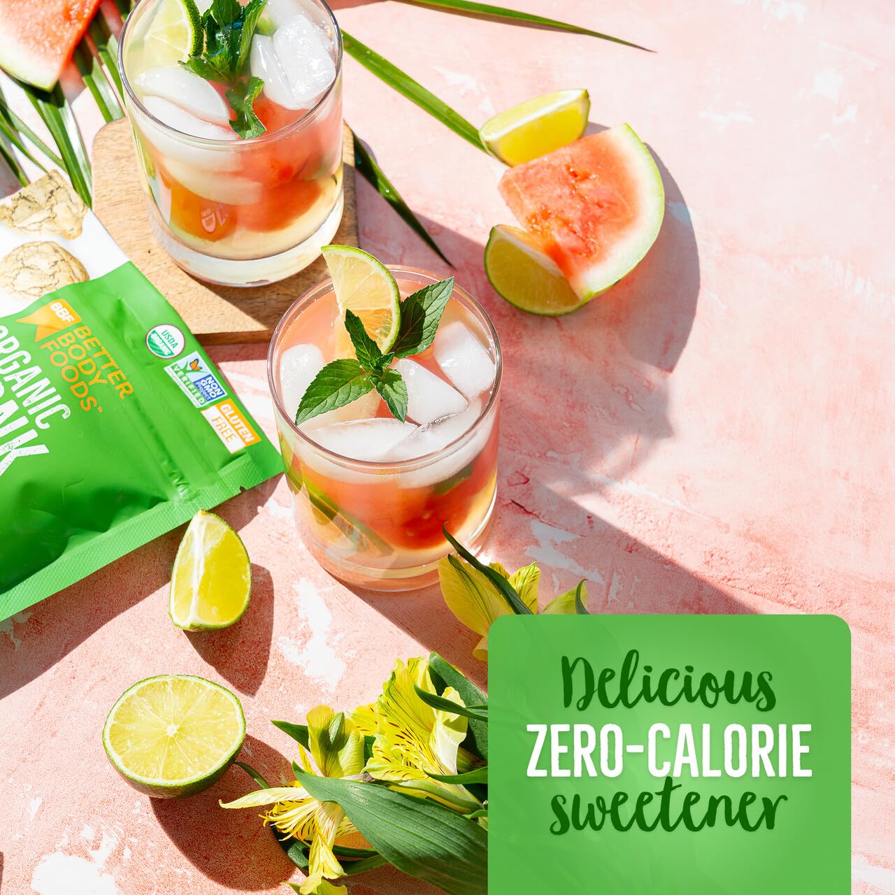 Betterbody Foods Organic Monk Fruit Sweetener Blend, Raw Cane Sugar Substitute, Zero Calorie, Keto Diet Friendly, Zero Net Carbs, Zero Glycemic, Baking, Extract, Sugar Replacement, 1Lb, 16Oz