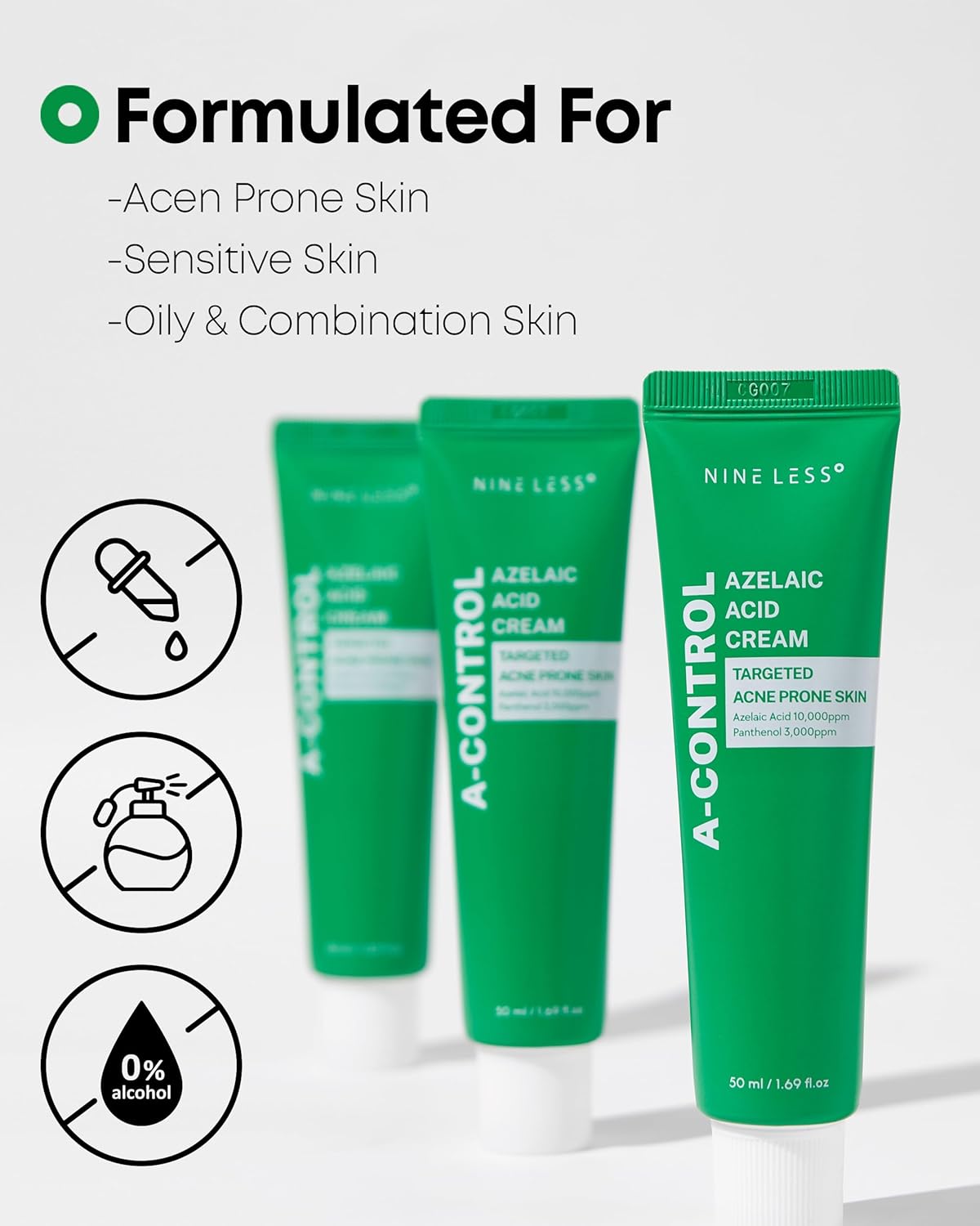 A-Control Azelaic Acid Cream β Korean Blemish Clear Moisturizer For Face - Acne-Fighting & Hydrating For Clearer Skin - Blemish Relief, Soothing Recovery, 1.69Oz. : Beauty & Personal Care