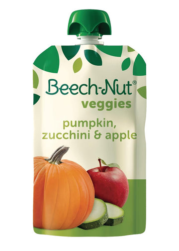 Beech-Nut Baby Food Pouches, Pumpkin Zucchini Apple Veggie Puree Baby & Toddler Food, 3.5 Oz (12 Pack)