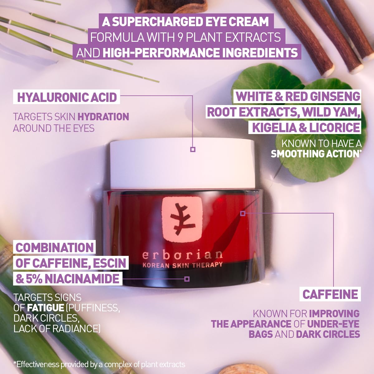 Erborian Multi-Perfecting Eye Cream, Skin Therapy, For Puffiness, Dark Circles, Fine Lines & Wrinkles - Visible Results After 1St Night - Caffeine, 5% Niacinamide & Hyaluronic Acid - Korean Skincare : Beauty & Personal Care