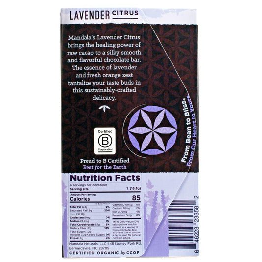 Mandala Superfood Bean-To-Bar Chocolate (2.2 Oz Bar) Dairy-Free, Low Glycemic, Organic, Artisan, Vegan, Made With Real Citrus (Lavender Citrus, 3-Pack)