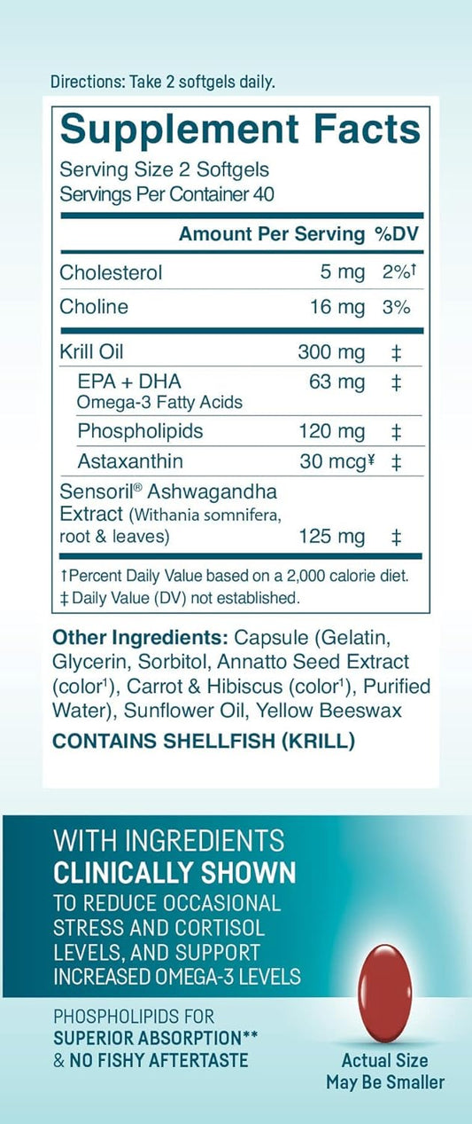 Kori Stress & Body Adaptogen Supplement - Krill Oil & Ashwagandha/Omeg