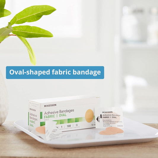 McKesson Adhesive Bandages, Sterile, Fabric Oval, 1 in x 1 1/4 in, 100 Count, 24 Packs, 2400 Total