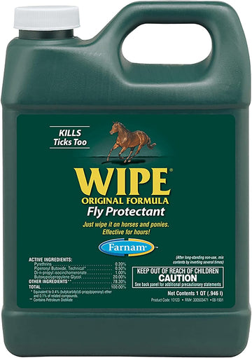 Farnam Wipe Original Formula Fly And Tick Protectant For Horses, Ready-To-Use Formula, 32 Fluid Ounces, One Quart Container