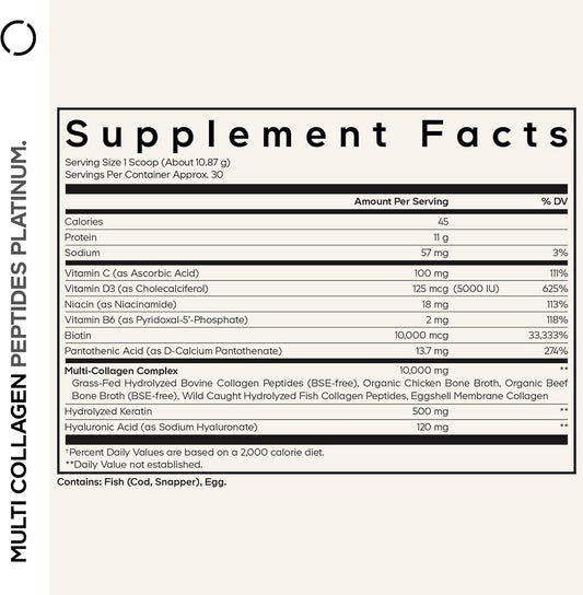 Codeage Multi Collagen For Women & Men Biotin 10000Mcg Keratin, Protein Powder Vitamin C B6 D3, Hyaluronic Acid, Niacin - Hydrolyzed Collagen Coffee Creamer 5 Types - Unflavored - Non-Gmo - 11.5Oz