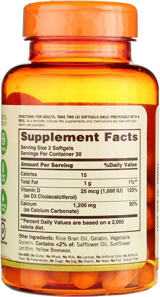 Sundown Naturals Liquid-Filled Calcium 1200 Mg Softgels - 60 Ct, Pack Of 4