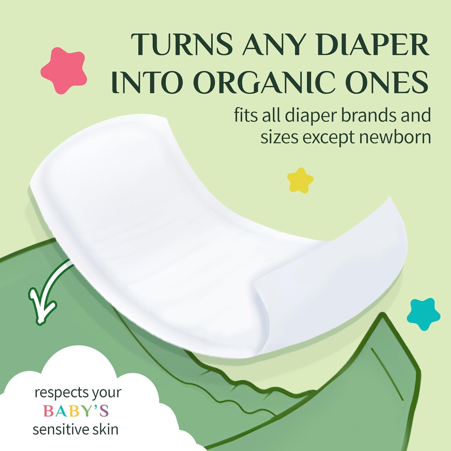 Organyc 100% Certified Organic Cotton Baby Diaper Liner For Sensitive Skin, Fits All Brands And Sizes Diapers Except New Born, 20 Count : Baby