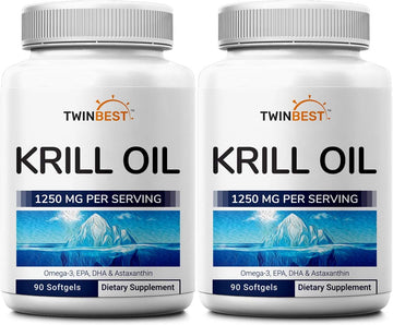 Twinbest Antarctic Krill Oil Softgels, 2-Pack, 1000mg Per Serving, 180