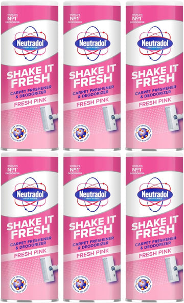Neutradol Shake It Fresh Carpet Deodoriser, Odour Neutraliser For Carpets & Rugs, Fresh Pink, Multipack Of 6 X 350G