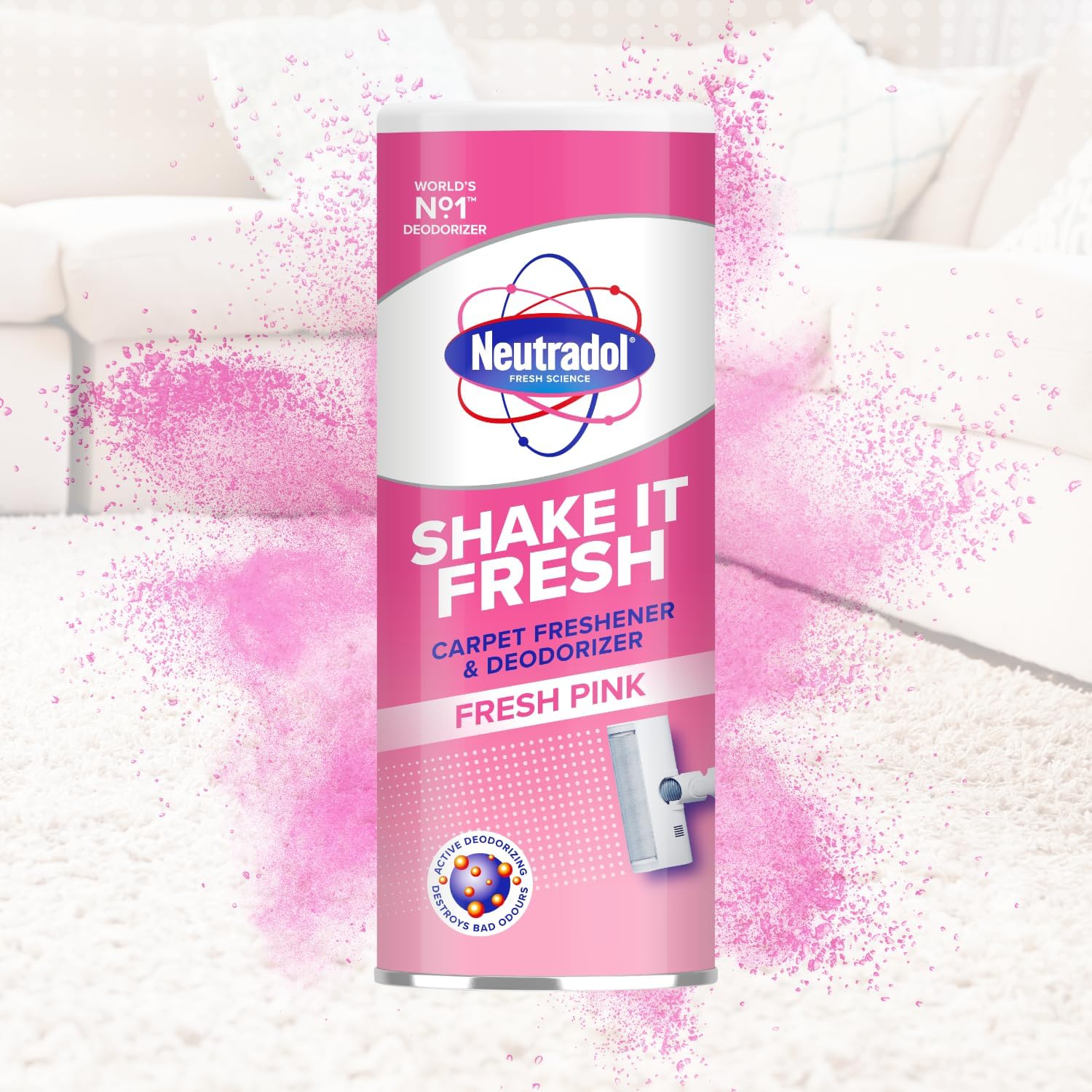 Neutradol Shake It Fresh Carpet Deodoriser, Odour Neutraliser For Carpets & Rugs, Fresh Pink, Multipack Of 6 X 350G
