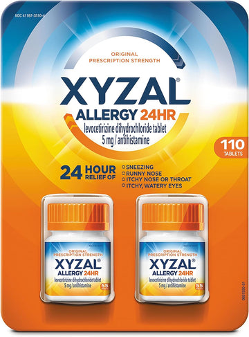 Xyzal Allergy Pills, 24-Hour Allergy Relief, Original Prescription Strength,55 Count (Pack Of 2)