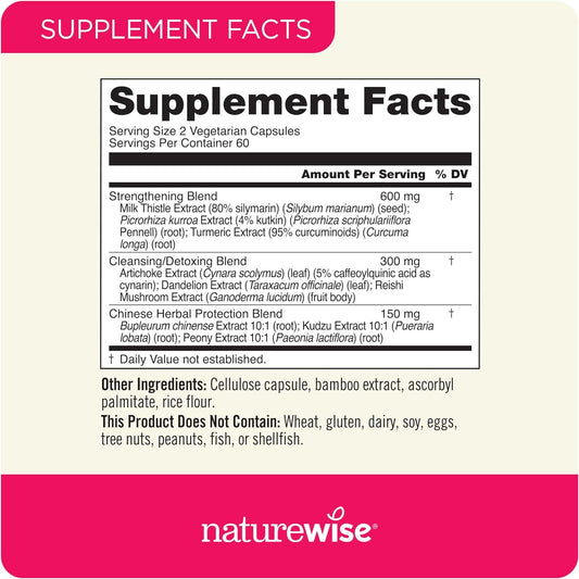 Naturewise Liver Detox Cleanse Supplement (60 Servings) Triple Repair Formula With Milk Thistle, Turmeric, Reishi & Kudzu To Encourage Toxin Removal & Support Normal Function (120 Veg Capsules)