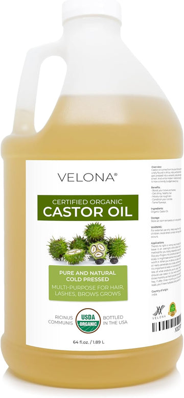 velona USDA Certified Organic Castor Oil - 64 oz | For Hair, Boost Eyelashes, Eyebrows | Cold pressed, Natural Oil, USP Grade | Hexane Free