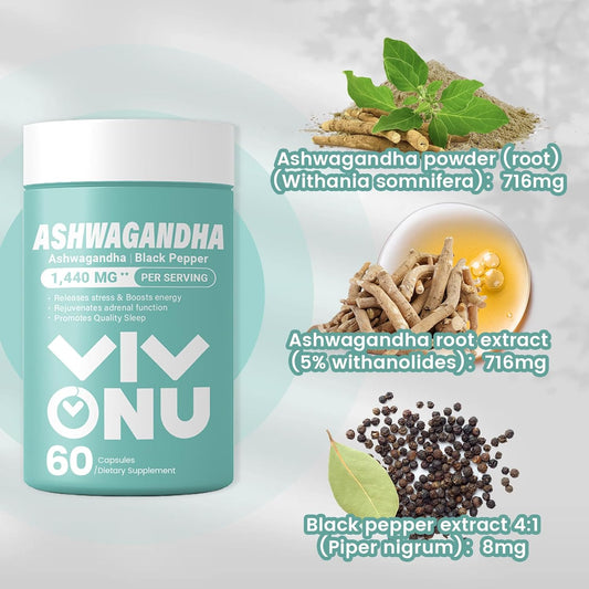 Ashwagandha Vegan Capsules Is From Ashwagandha Powder & Root Extract Ksm-66 | Black Pepper Extract | Releases Stress & Boosts Energy | Promotes Quality Sleep | 60 Coun