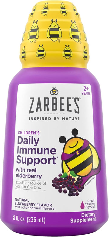 Zarbee'S Elderberry Syrup For Kids, Daily Immune Support With Vitamin C & Zinc, Childrens Liquid Supplement, Natural Berry Flavor, 8 Fl Oz
