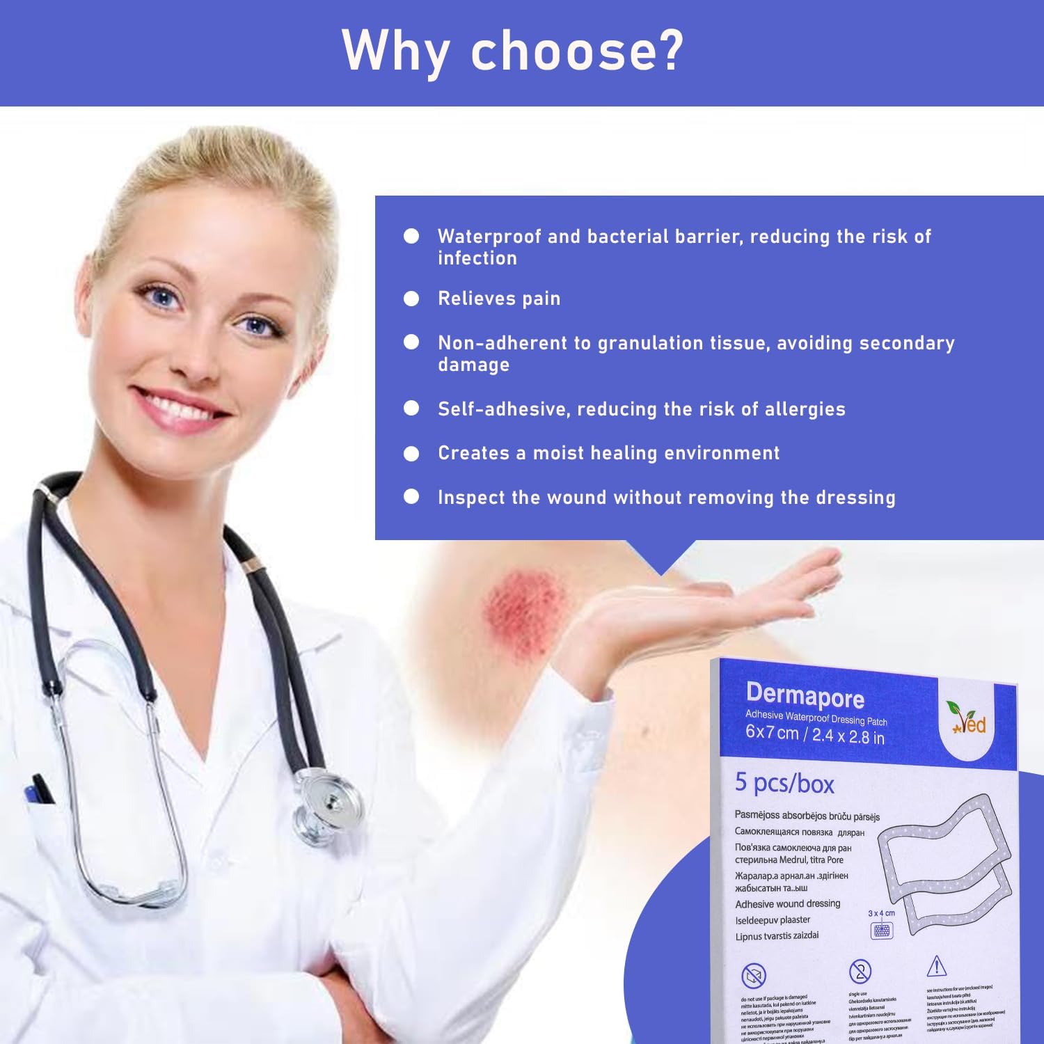 VED Dermapore Waterproof Adhesive Wound Dressing- Suitable for cuts and grazes, Diabetic Leg ulcers, venous Leg ulcers, Small Pressure sores- Medium, 6 x 7cm (Pack of 5). : Amazon.co.uk: Health & Personal Care