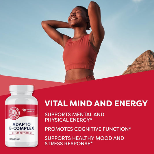 Vimergy Adapto B Complex, 120 Servings โ High Potency With 8 B Vitamins, Rhodiola & Hawthorn Berry โ Supports Mental Energy, Cognition, Mood - Non-Gmo, Kosher, Vegan, Paleo, No Gluten, No Soy