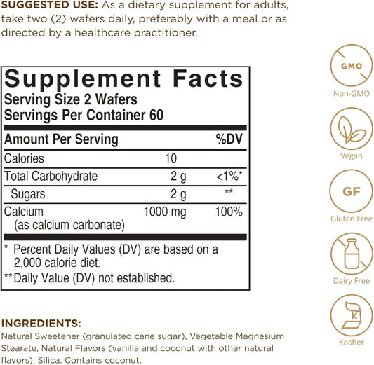 Solgar Chewable Calcium 500 Mg - 120 Wafers, Pack Of 2 - Promotes Musculoskeletal Health - Non-Gmo, Vegan, Gluten, Wheat & Dairy Free, Kosher - 120 Total Servings