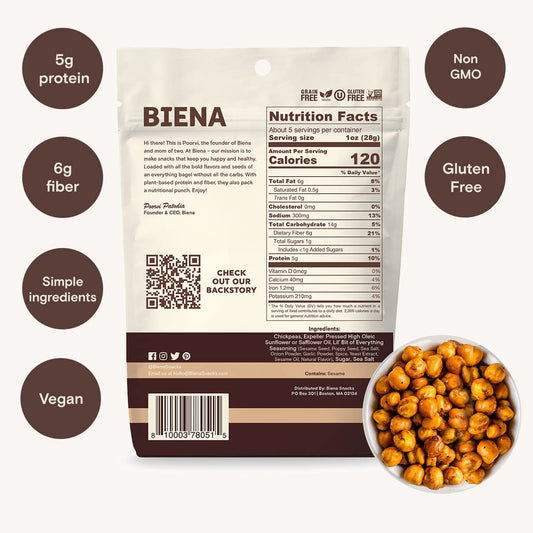 Biena Crispy Roasted Chickpea Snacks, Lil’ Bit Of Everything, High Protein Snacks, High Fiber Snacks, Gluten Free, Plant-Based, Non-Gmo, Healthy Snacks For Adults And Kids, 4-Pack 5 Ounce Bags