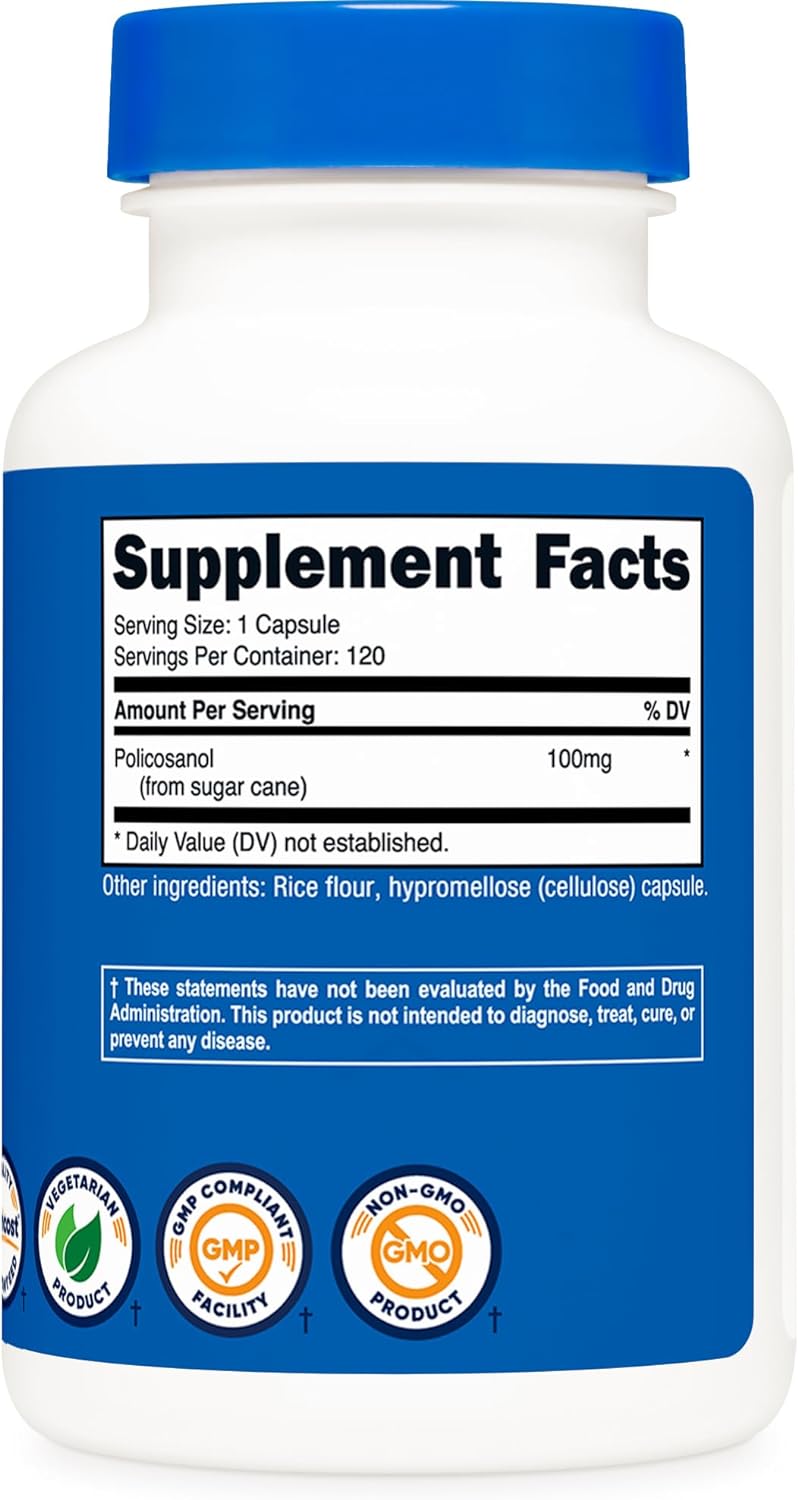 Nutricost Policosanol 100mg, 120 Capsules - Gluten Free, Non-GMO, and Vegetarian Friendly : Health & Household