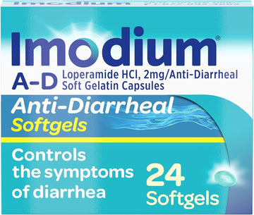Imodium A-D Anti-Diarrheal Medicine Softgels With 2 Mg Loperamide Hydrochloride Per Capsule, Diarrhea Relief To Help Control Symptoms Due To Acute, Active & Traveler'S Diarrhea, 24 Ct