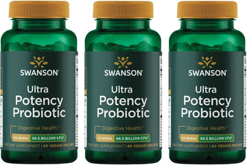 Swanson Ultra Potency Probiotic Digestive Health Immune System Support 66 Billion Cfu Prebiotic Nutraflora Scfos 60 Drcaps Veggie Capsules (Caps) (3 Pack)