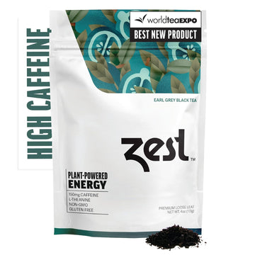 Zest 150Mg High Caffeine Energy Loose Leaf Blend - Earl Grey Black Tea - 4 Oz - Hot Or Iced - All Natural Strong Flavored Healthy Coffee Alternative Highly Caffeinated Substitute - Perfect For Keto
