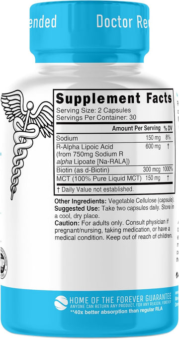 Nature'S Fusions Nutri R Alpha Lipoic Acid 600Mg Capsules - Stabilized With Biotin - Active Form R-Ala - Clinical Dosage - Powerful Antioxidant And Cellular Energy Support - 60 Vegan Capsules