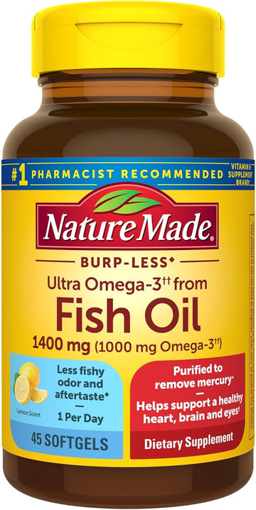 Nature Made Extra Strength Omega 3 Fish Oil Supplements, 1400Mg, Fish Oil Omega 3 Supplements As Ethyl Esters For Healthy Heart, Brain, Eyes, Mood Support, 45 Softgels, 45 Day Supply