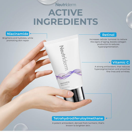 Neutriderm Illuminating Body Lotion For Dry Skin, Aging Skin & Dark Spots – Retinol & Niacinamide Moisturizer For Women & Men – Vitamin-Rich Hydrating Cream For Even Tone, 4.2 Oz